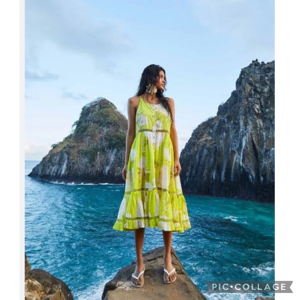 FARM Rio Lime Green Floral Tiered Sundress